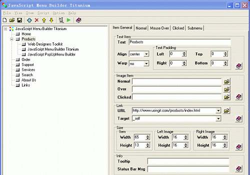 JavaScript Menu Builder Titanium