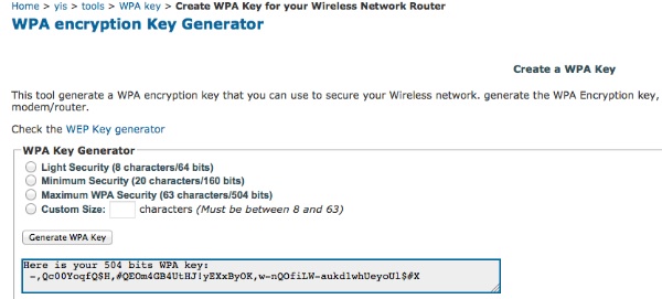 WPA encryption Key Generator