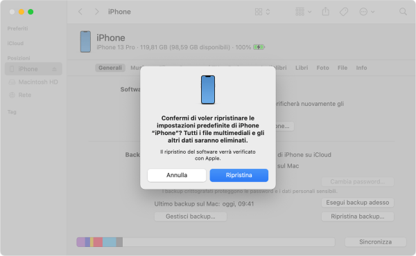Ripristino iPhone da MacOS