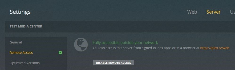 abilitare remote access su plex