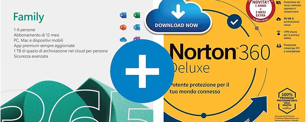 Microsoft 365 Family + NORTON 360 Deluxe: su Amazon OFFERTA ASSURDA per l'abbonamento