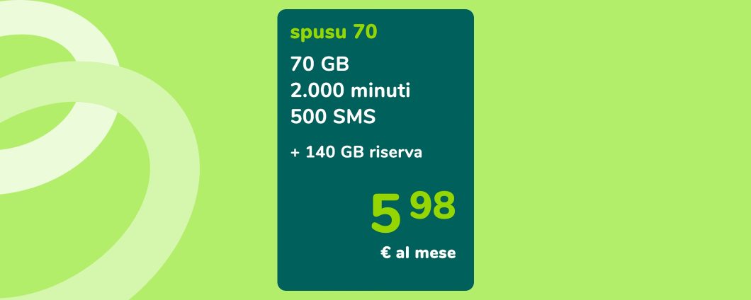 Spusu 70: PROMO a 5,98€ con anche 140 Giga, scopri come