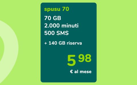 Spusu 70: PROMO a 5,98€ con anche 140 Giga, scopri come