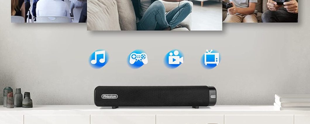 Soundbar per PC e TV di Phission con Bluetooth 5.0 in promo speciale su Amazon