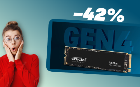 SSD interno Crucial P3 Plus 500GB: OFFERTA SHOCK su Amazon (-42%)