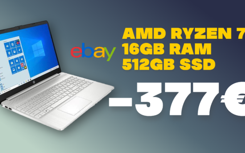 Notebook HP con Ryzen 7 e 16GB di RAM scontato di oltre 370€ su eBay!