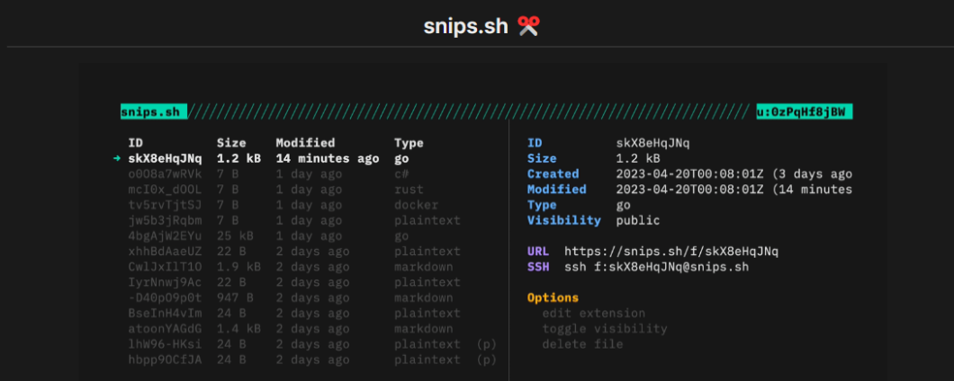 Snips: un pastebin con SSH