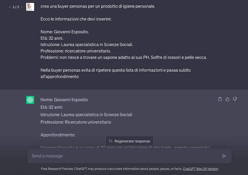 Aggiungi informazioni per creare le personas