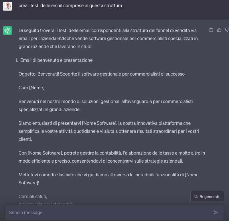 Chiedi a ChatGPT di scrivere i contenuti