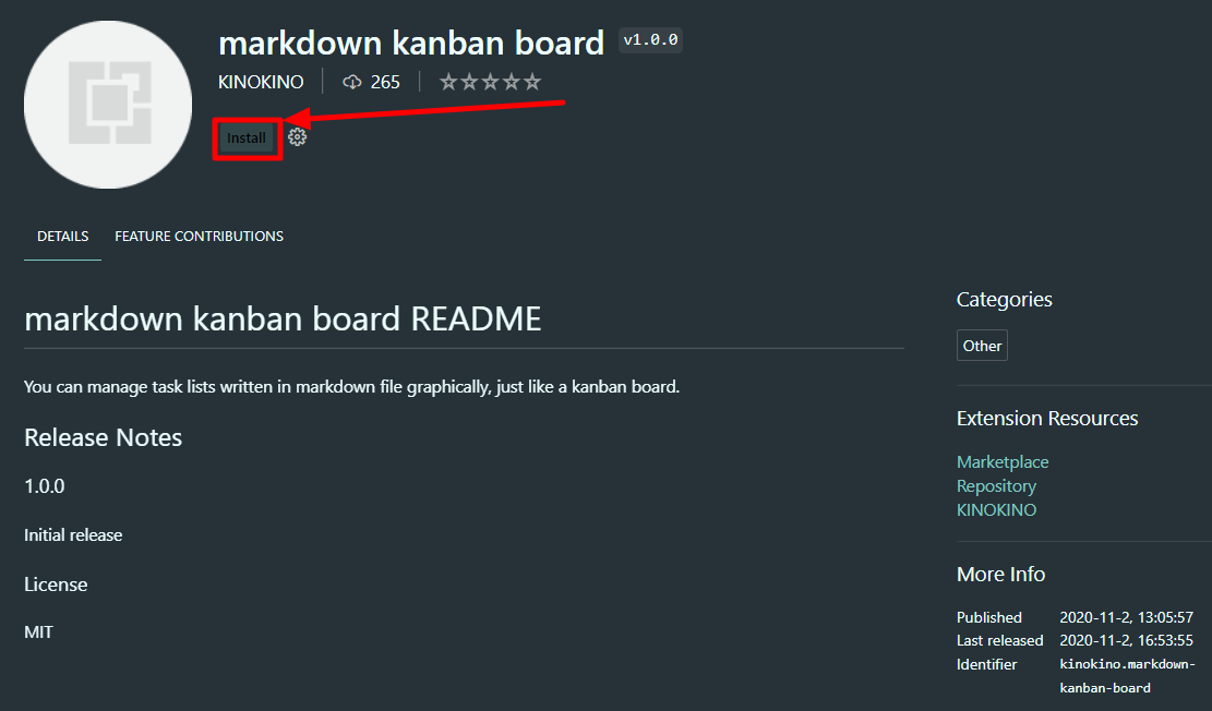 Pagina installazione di Kanban su markdown