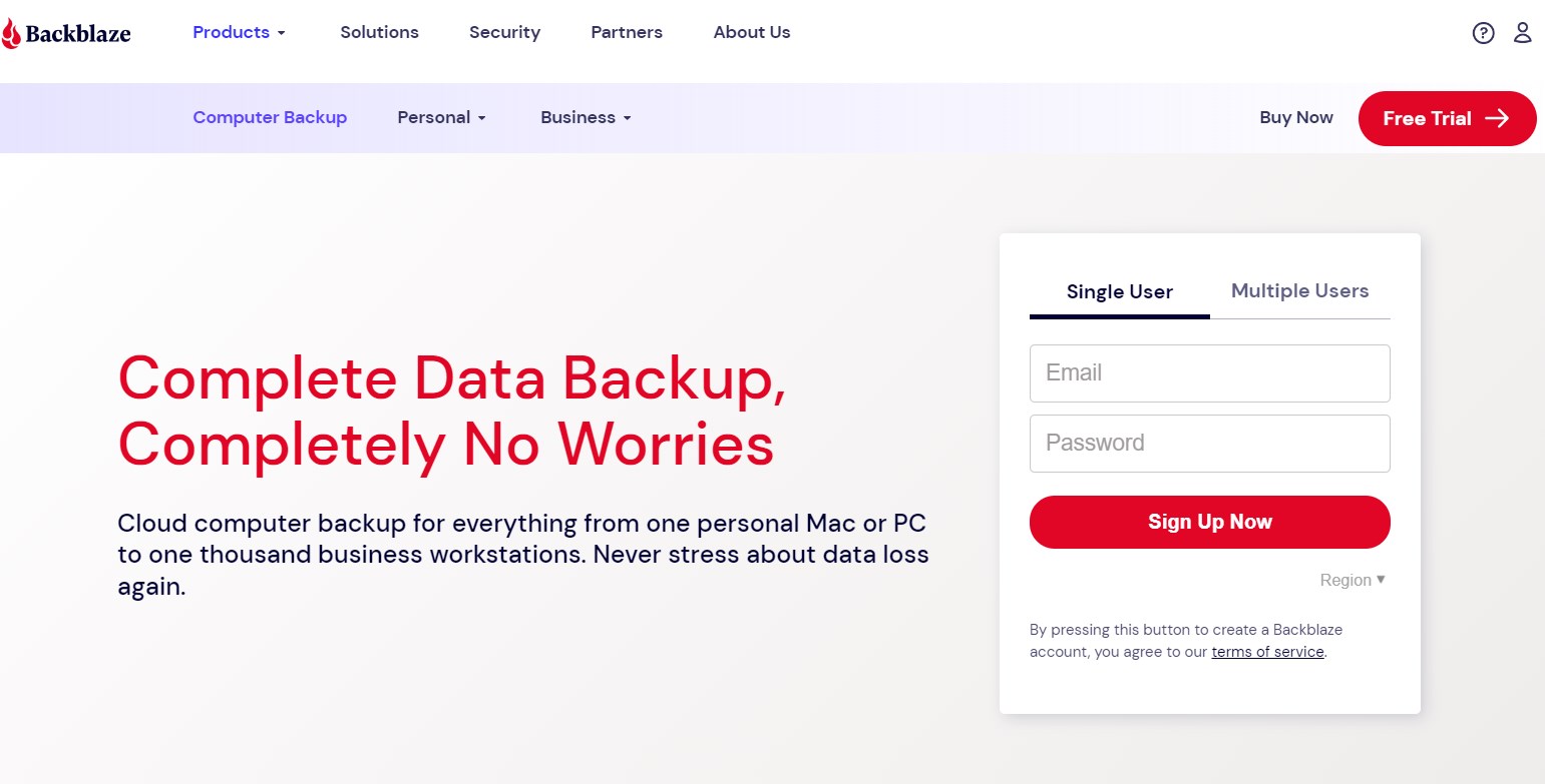 Backblaze backup su cloud