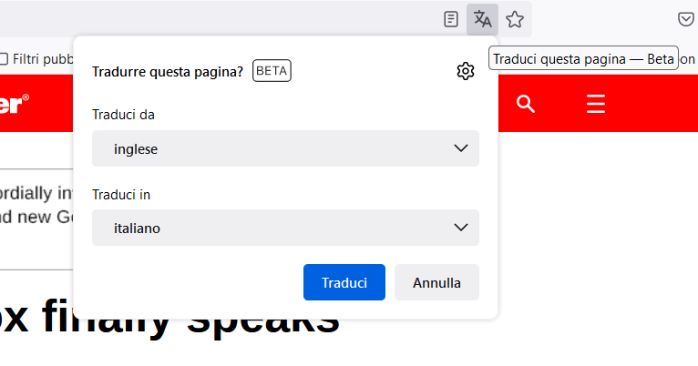 Mozilla Firefox 117 traduzione automatica