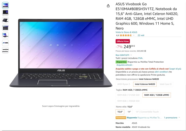 asus vivobook go 249 euro amazon