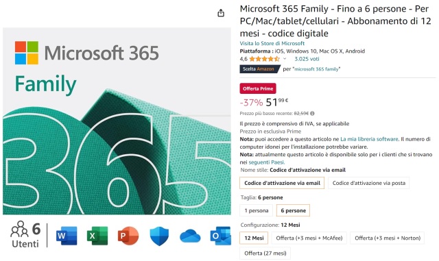 microsoft 365 family 51 euro amazon