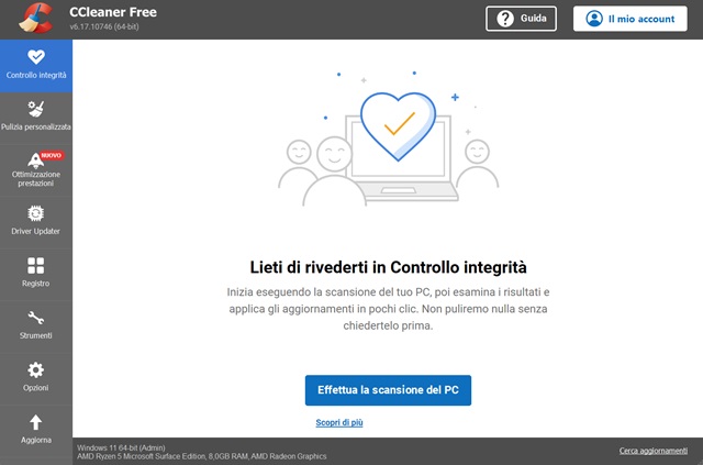 ccleaner free scansione pc