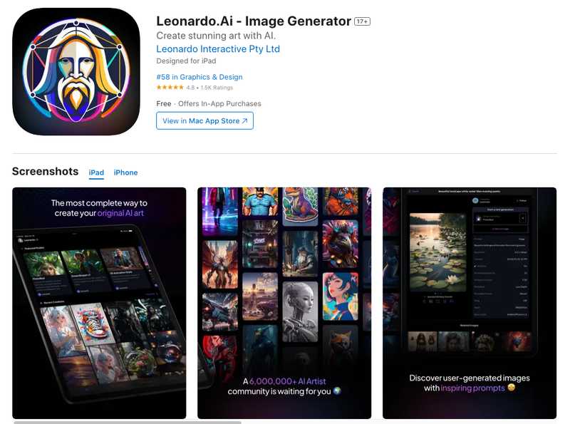 App di Leonardo AI per smartphone Apple.