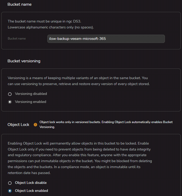Object lock e versioning Cubbit Veeam