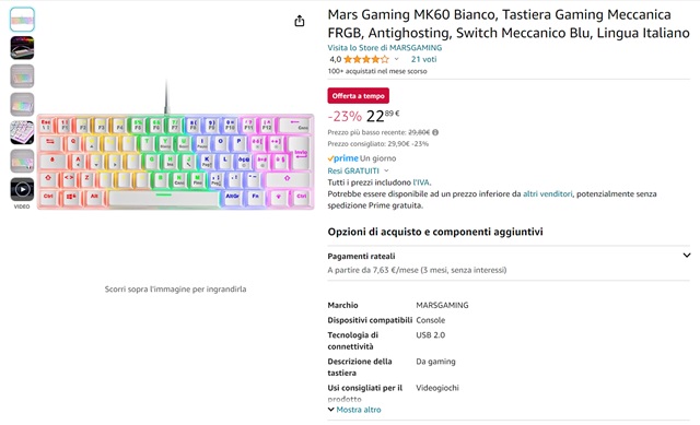 mars gaming tastiera 22 euro amazon