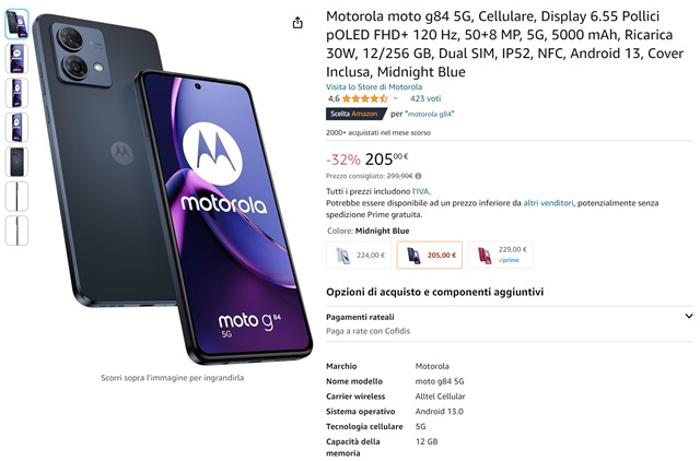 Motorola G84 5G a 223€ con display OLED scontatissimo come MAI PRIMA D'ORA  - Webnews