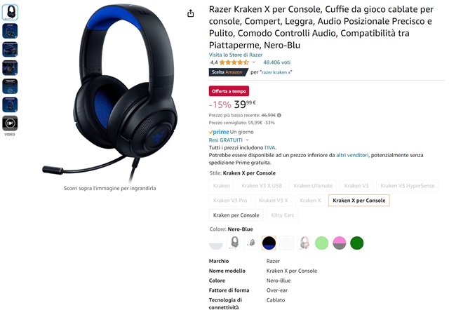 razer kraken x 39 euro amazon