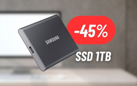 SSD Samsung T7 da 1TB quasi a metà prezzo su  (-45%)