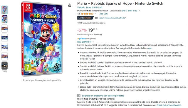 mario rabbids sparks of hope 19 euro amazon