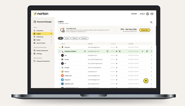 norton password manager in azione