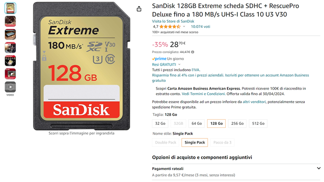 sandisk extreme 128gb 28 euro amazon