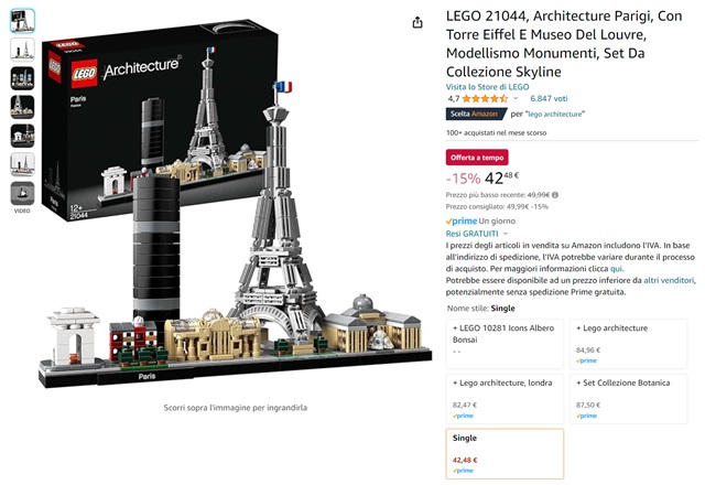 set lego architecture parigi 42 euro amazon