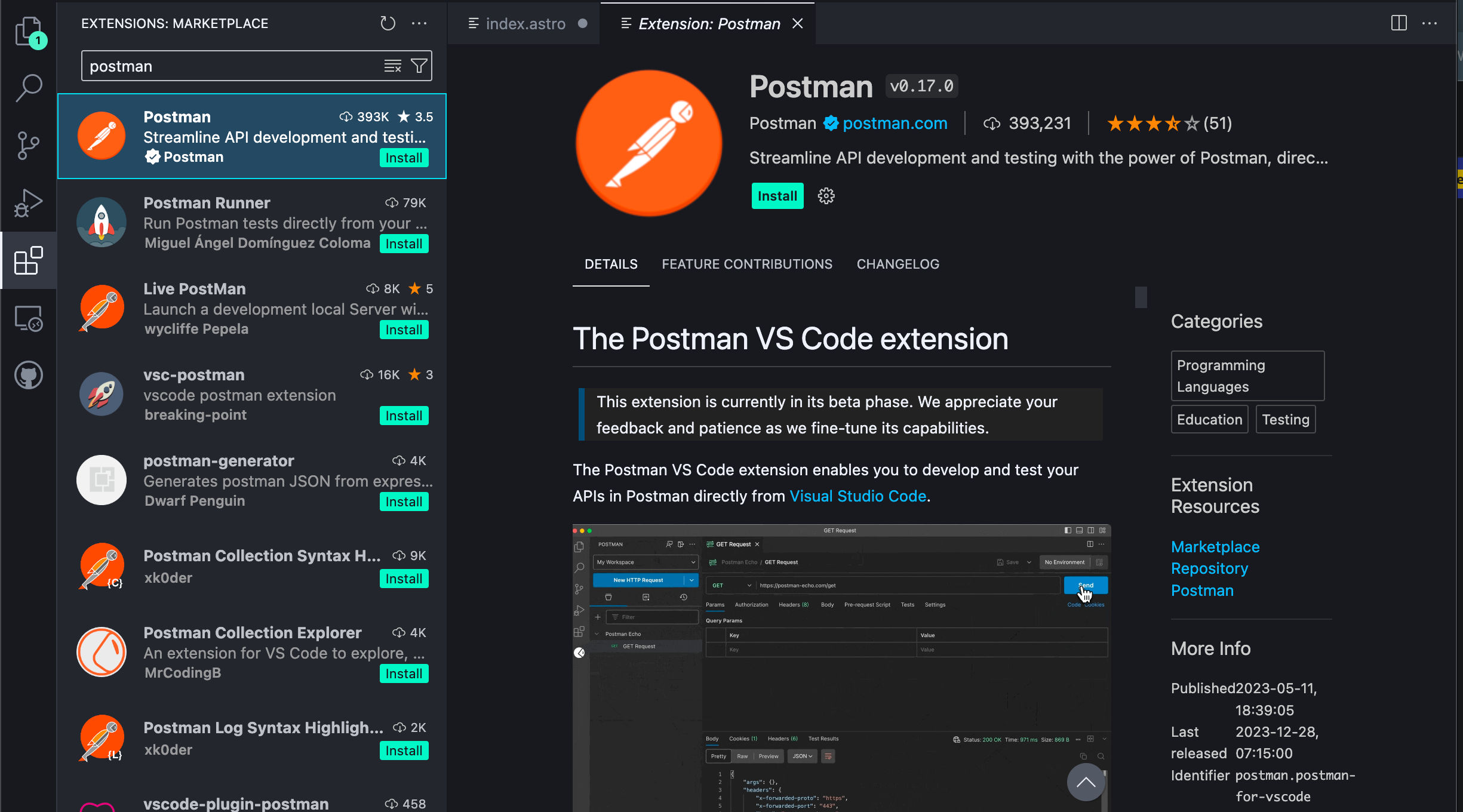 L'estensione Postman per Visual Studio Code