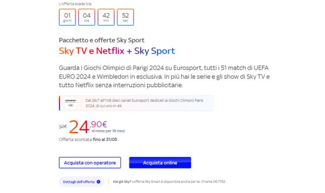 Offerta Sky TV Netflix e Sky Sport
