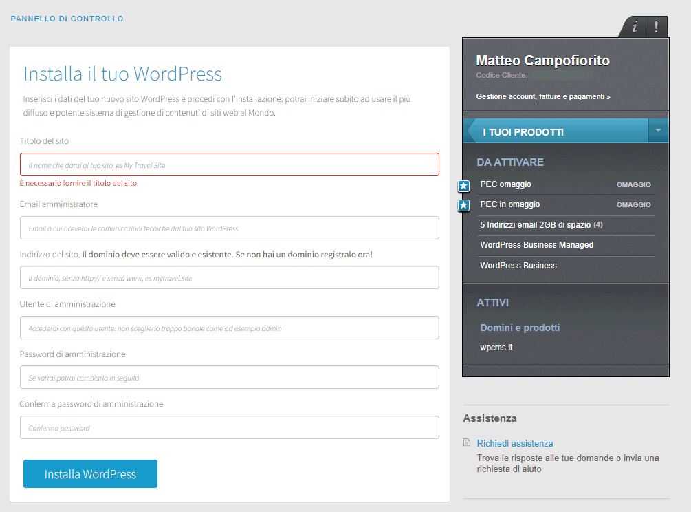 Configurazione hosting WordPress su Register.it