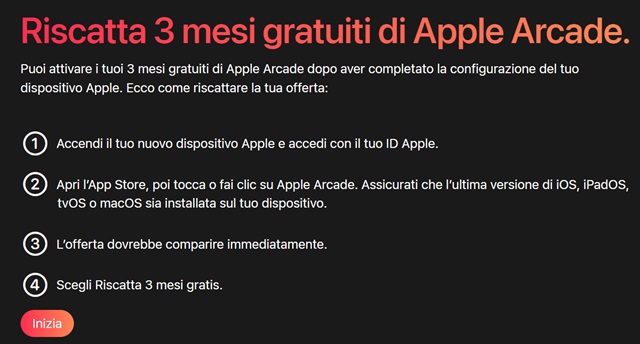 riscatta tre mesi gratuiti di apple arcade