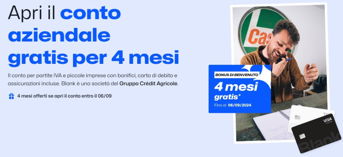 Blank, conto online 4 mesi gratis