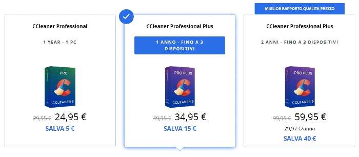 CCleaner Professional, prezzi degli abbonamenti