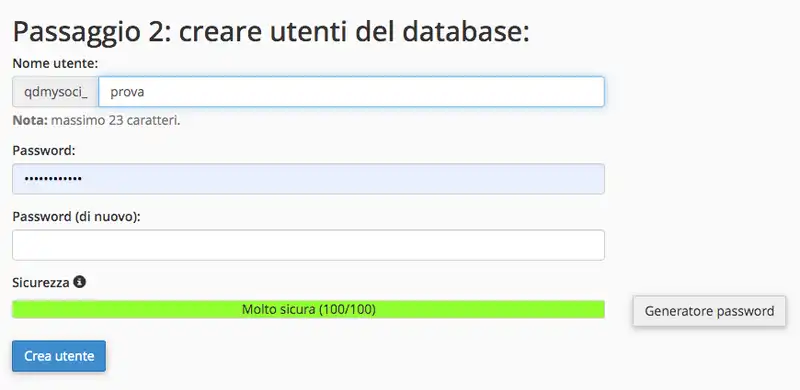 nome utente per il database