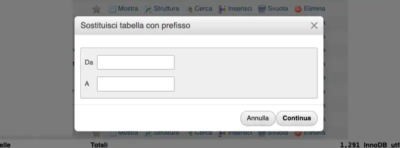 Come cambiare il prefisso del database