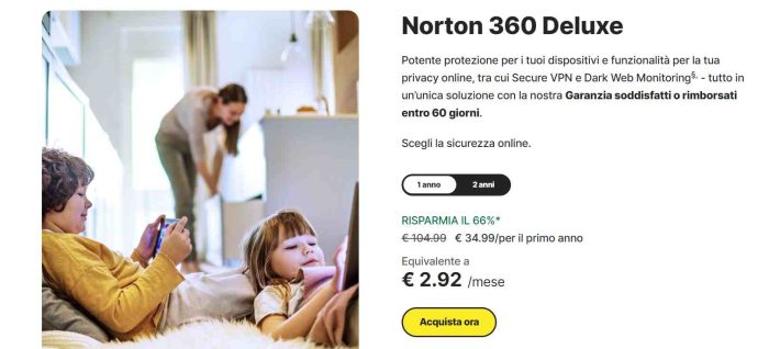 Offerta Norton 360 Deluxe con VPN inclusa