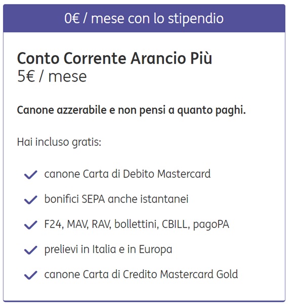 conto corrente arancio piu condizioni