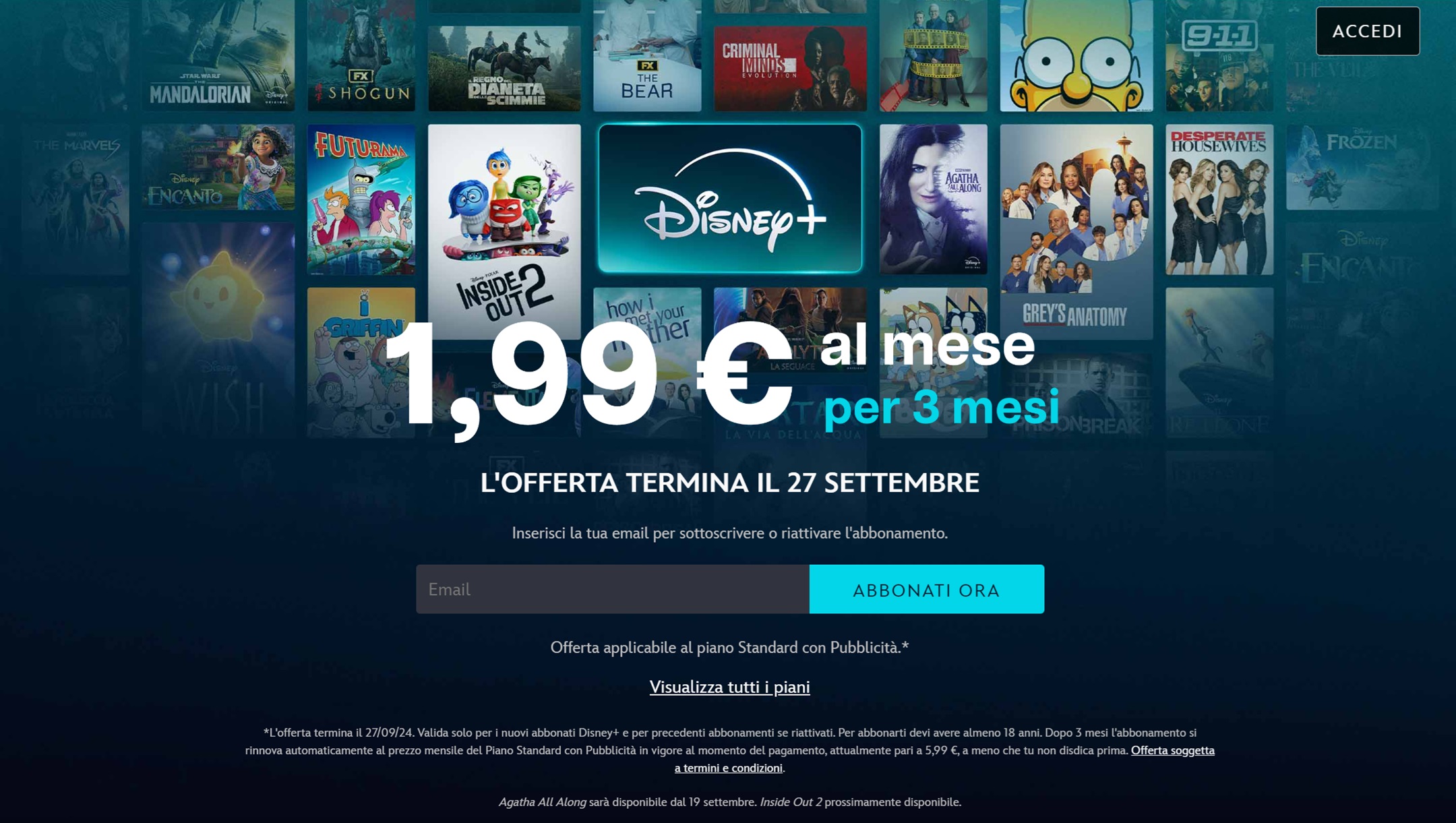 promo disney 1,99 euro al mese