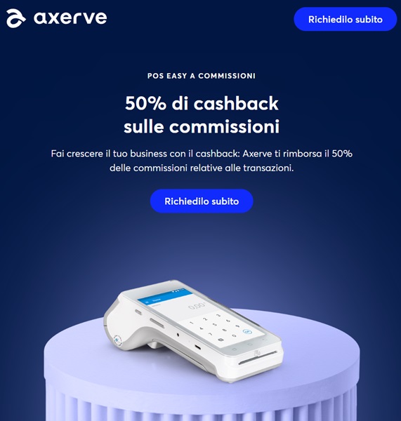 axerve 50 per cento cashback commissioni