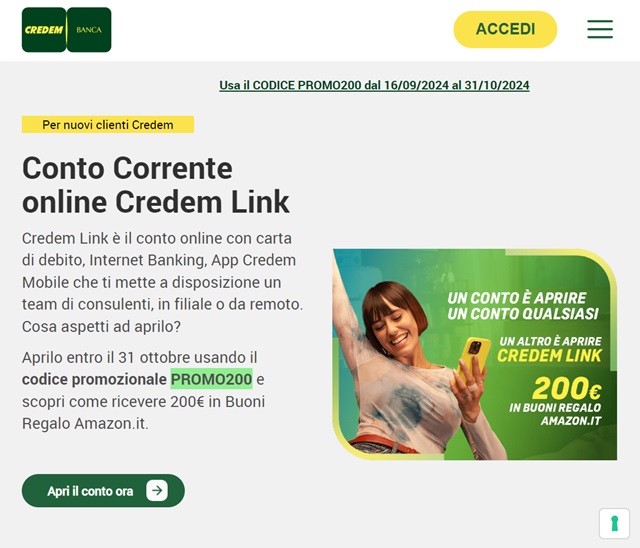 conto corrente online credem link promo