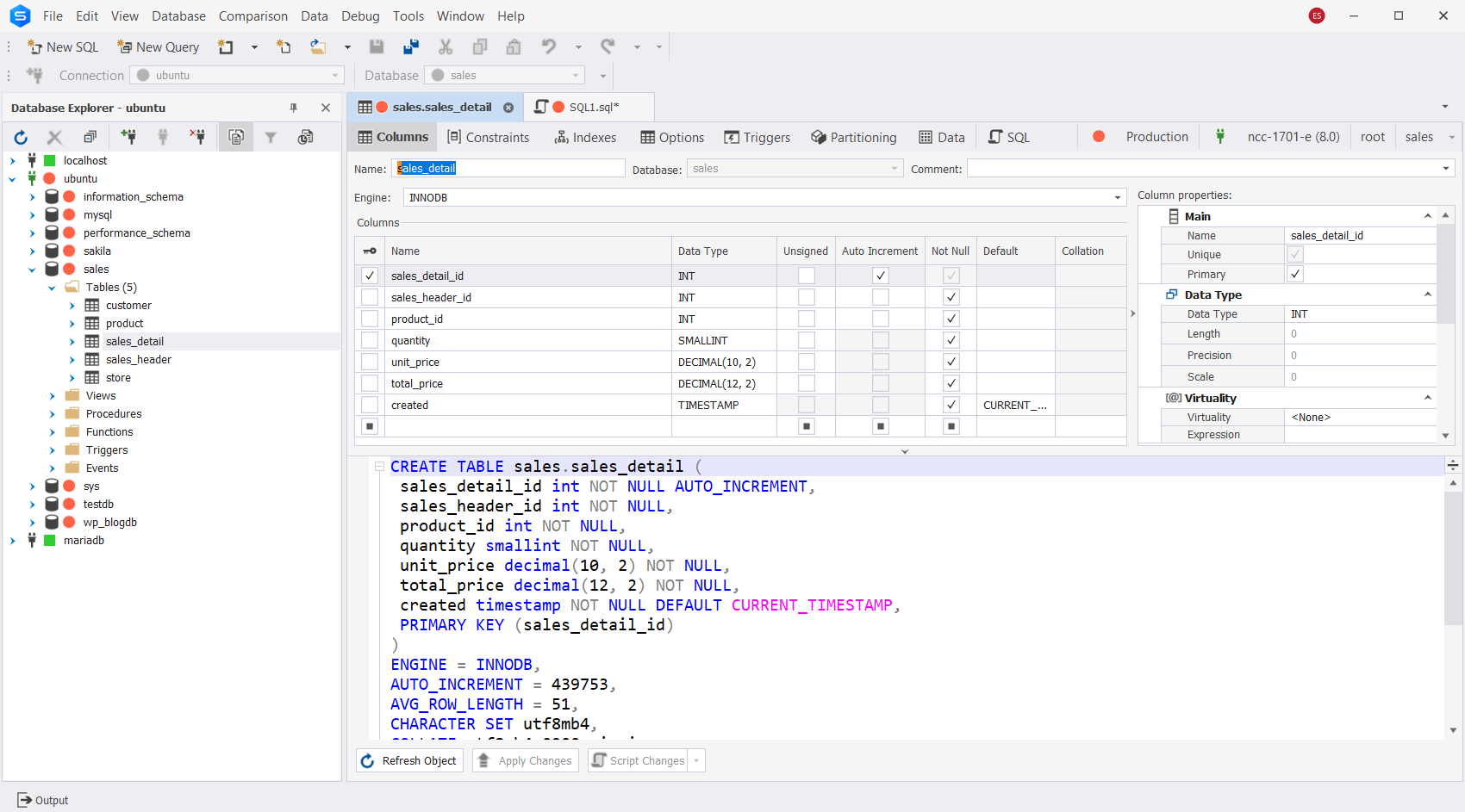 Il Table Designer di dbForge Studio for MySQL