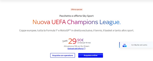 offerta speciale sky nuova champions league