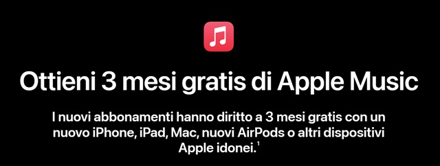 ottieni 3 mesi gratis di apple music