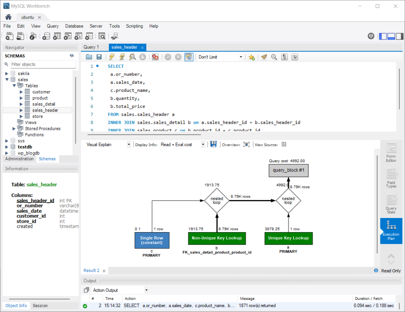 Visual Explain delle query