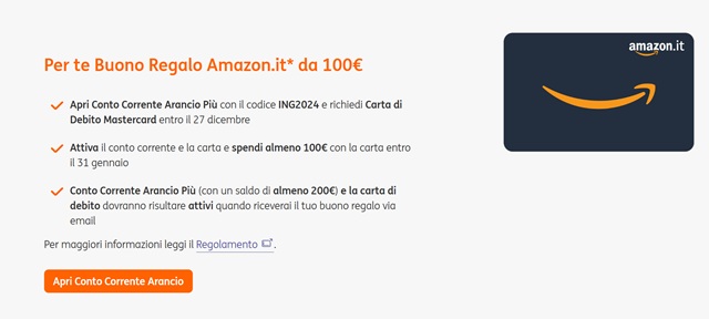 buono regalo amazon 100 euro banca ing