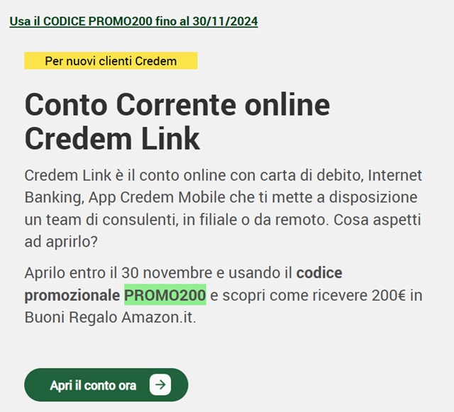 conto corrente online credem link offerta