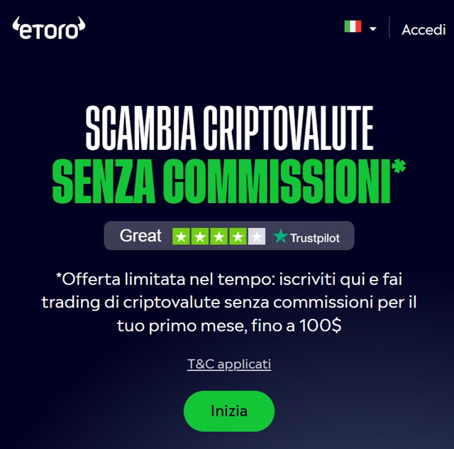 etoro scambia criptovalute senza commissioni