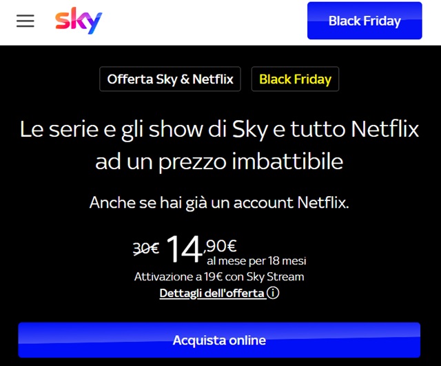 intrattenimento plus sky black friday